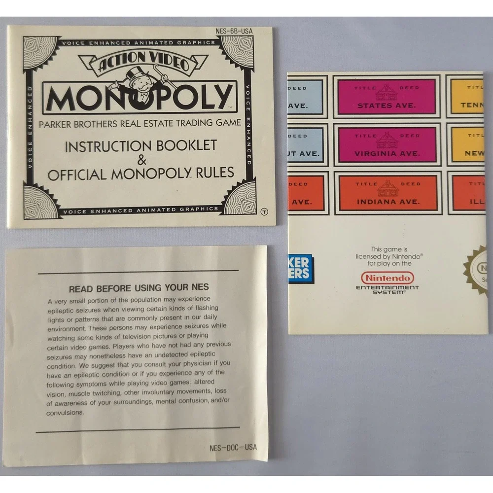Parker Brothers No. 4028 Monopoly NES Video Game CIB Nintendo NTSC-U